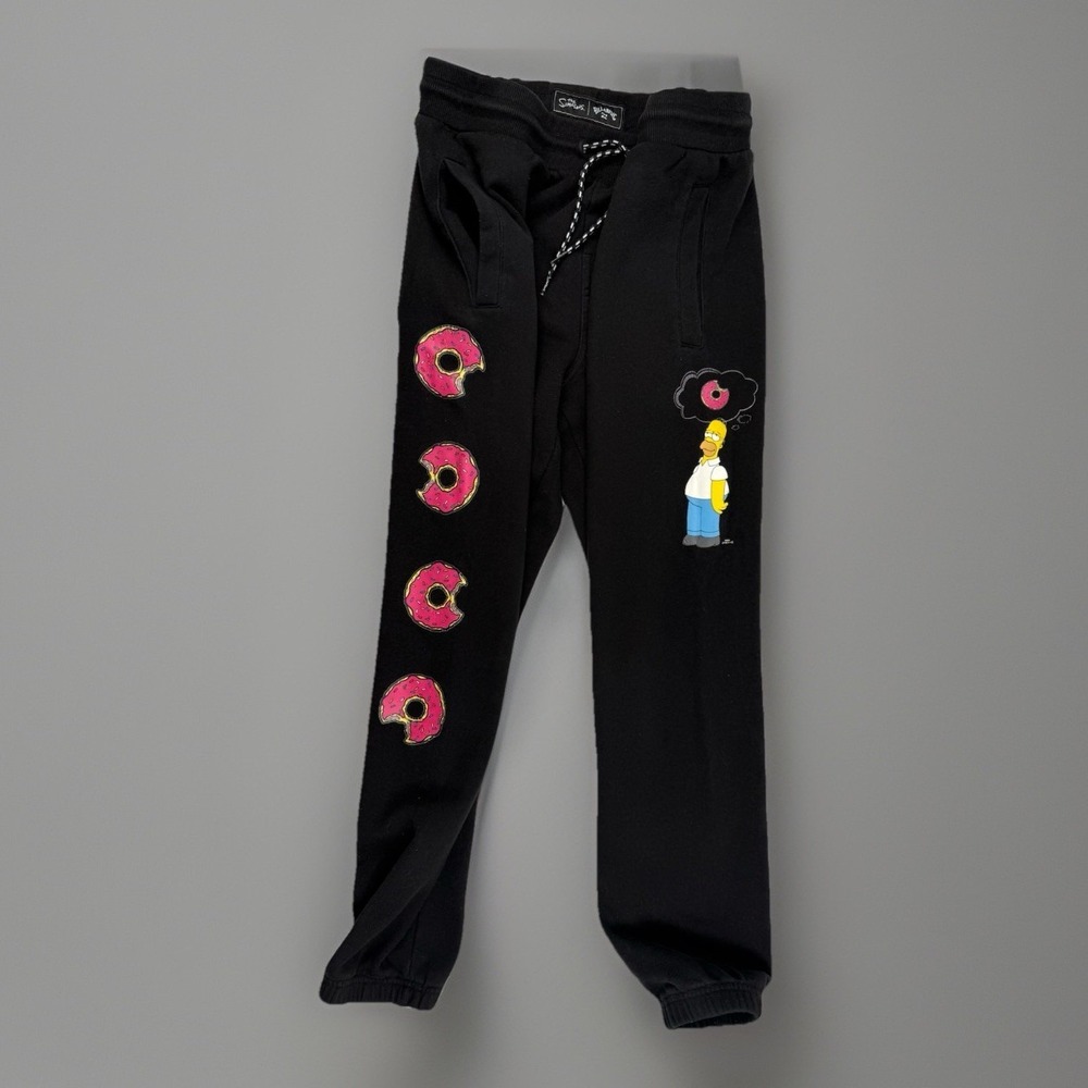 Simpsons Donut Joggers Graphic Sweatpants Black Billabong Men Medium Y2K Homer
